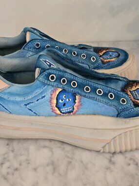 ZARA TRAFALUC Blue "Day of the Dead, Deadhead" Vibe Platform Sneakers Size 41